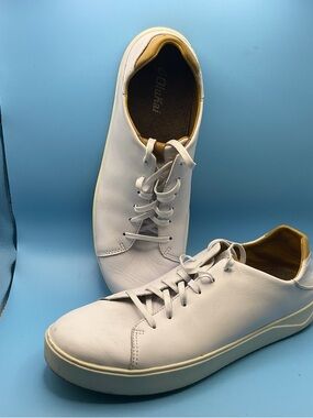 OluKai Men's White Leather Sneakers with Tan Lining